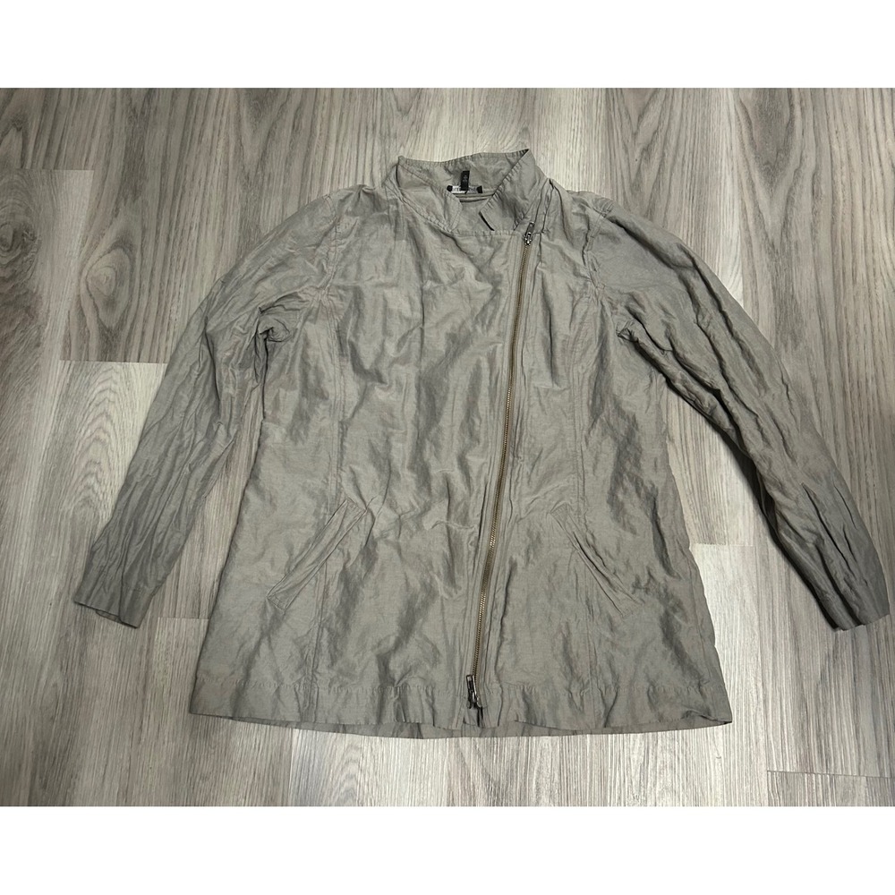 EILEEN FISHER Asymmetrical Jacket Lightweight‎ Relaxed Fit Linen Blend Neutral L
